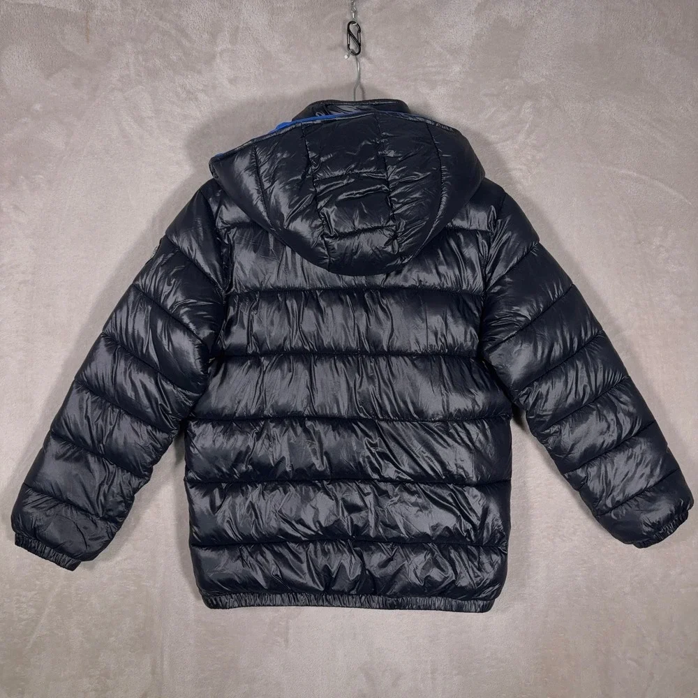 Diesel Puffer Jacket Boys Large Black Blue Hooded Quilted Winter Coat
